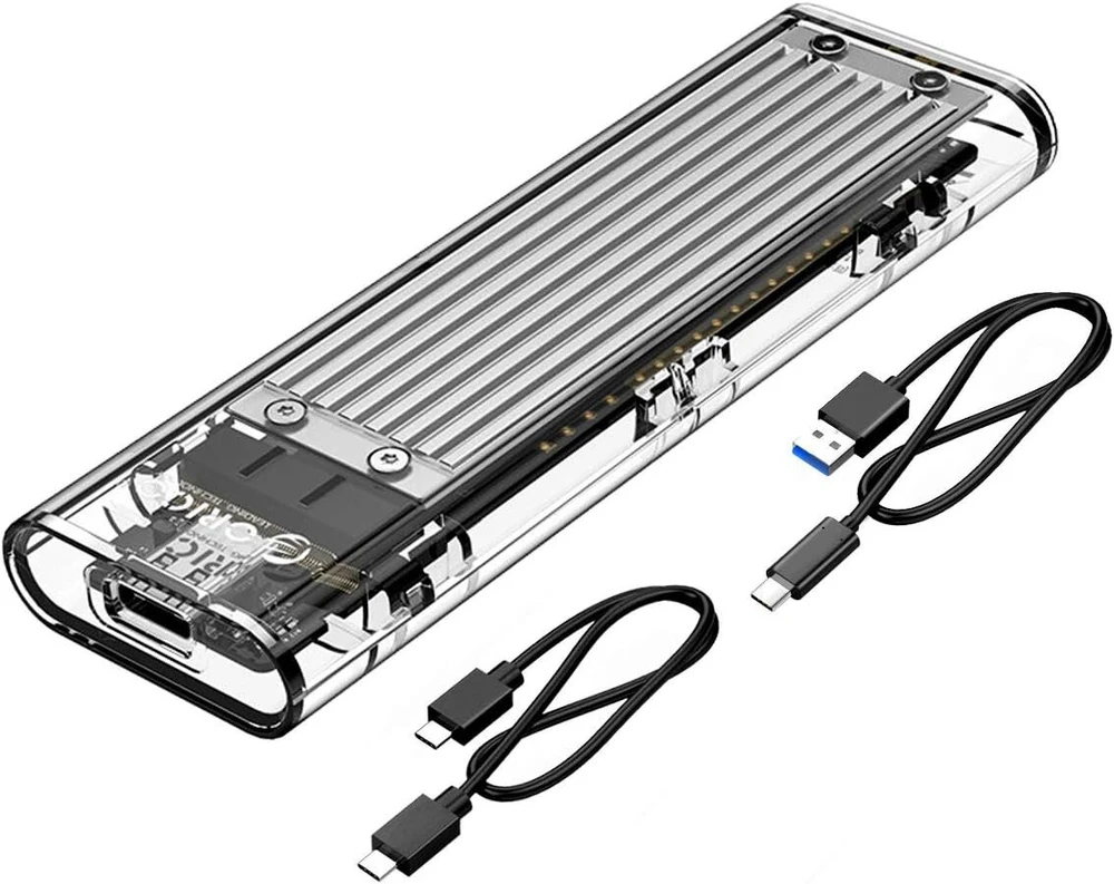 Orico M.2 Nvme Ssd dėklas, Usb-c adapteris Usb 3.2 Gen2 (10 Gbps), skaidrus išorinis M2 dėklas, skirtas Pcie M-key/b+m Key Nvme Ssd 2230/2242/2260/2280, sidabrinis -tcm2