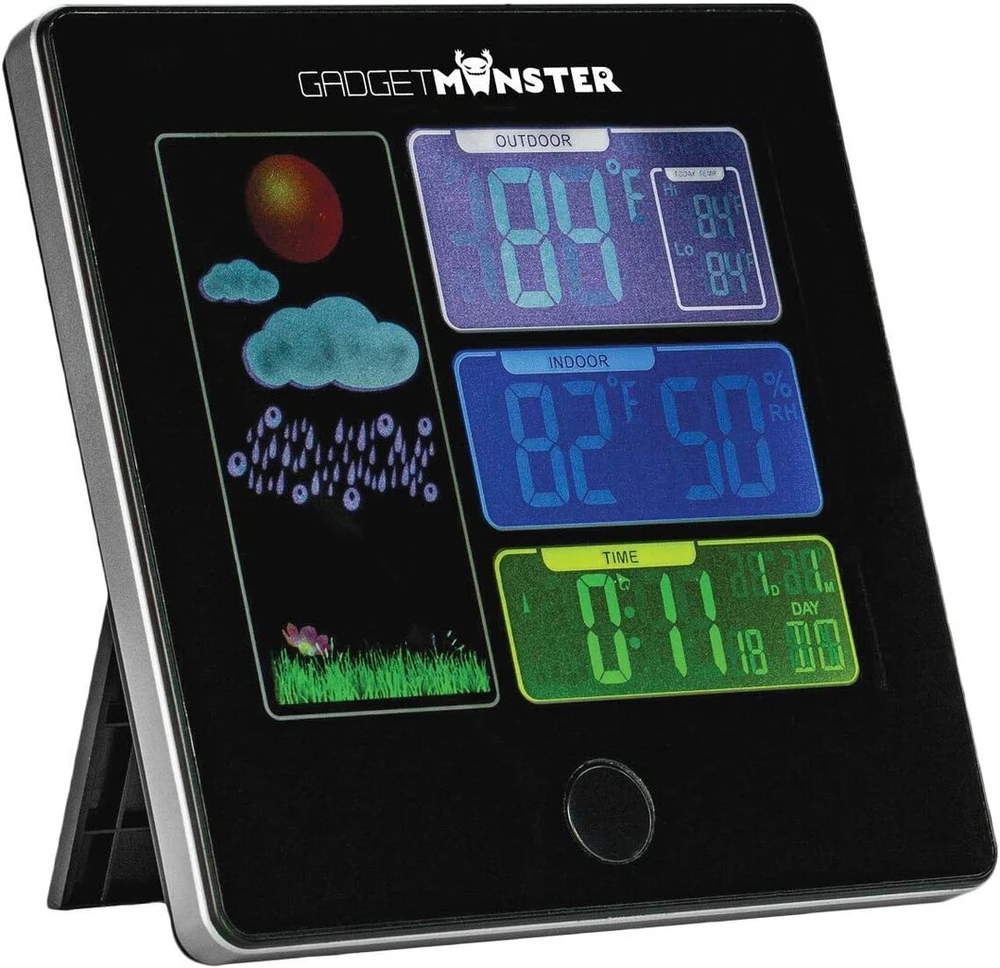 Oro stotis su lauko jutikliu, skaitmeninis termometras vidaus ir lauko naudojimui nuo -40°c iki +50°c, laiko rodymas, žadintuvas ir drėgmės rodymas, juodas