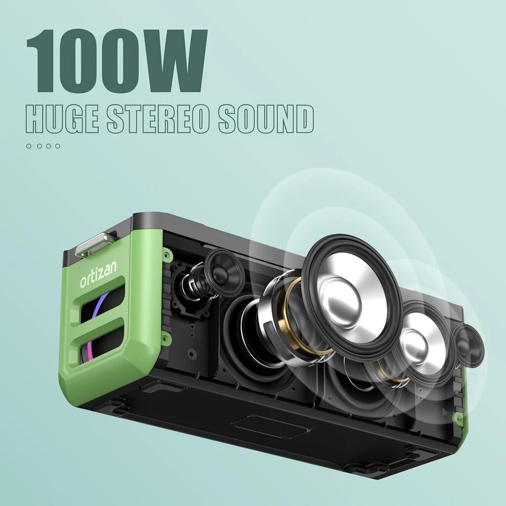Kompiuterio kolonėlės Ortizan Bluetooth kolonėlė M10 Party Box Bluetooth Boombox, 100 W Muiskbox su Ipx7 atsparumu vandeniui, Led lemputėmis, Pro Eq, Dsp, Power Bank, Tf kortele, Aux