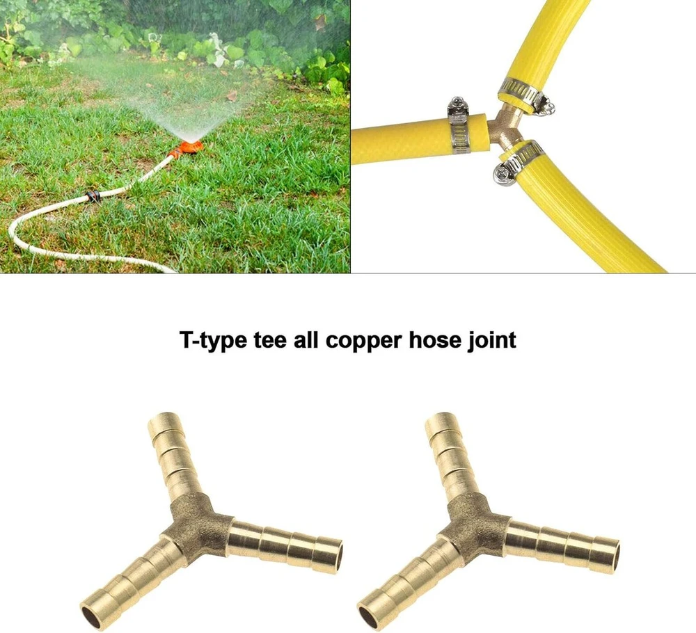 Ototec 2 vnt. 6 mm žalvarinis žarnos jungties Y formos 3 krypčių žarnos jungtis vamzdžių jungties adapteris auksinės spalvos, skirtas orui, vandeniui, mazutui, dujoms