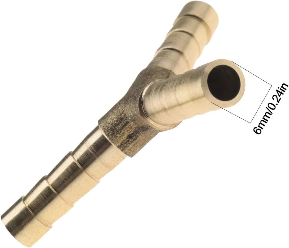 Ototec 2 vnt. 6 mm žalvarinis žarnos jungties Y formos 3 krypčių žarnos jungtis vamzdžių jungties adapteris auksinės spalvos, skirtas orui, vandeniui, mazutui, dujoms