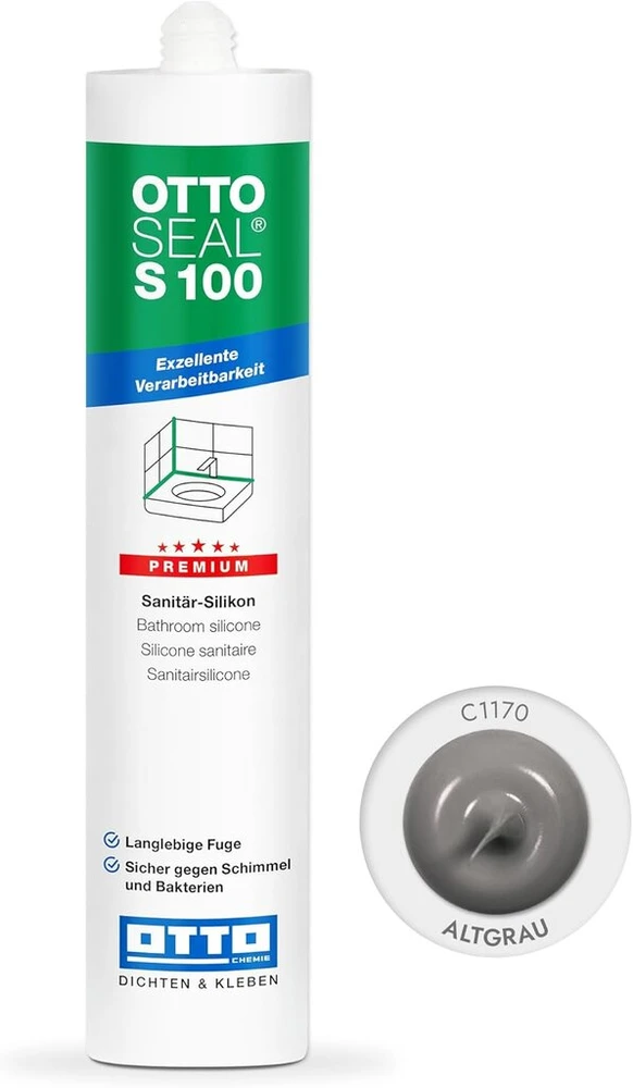 Ottoseal S 100 Premium sanitarinis silikonas 300 ml kasetė C1170 Antique Pilkas