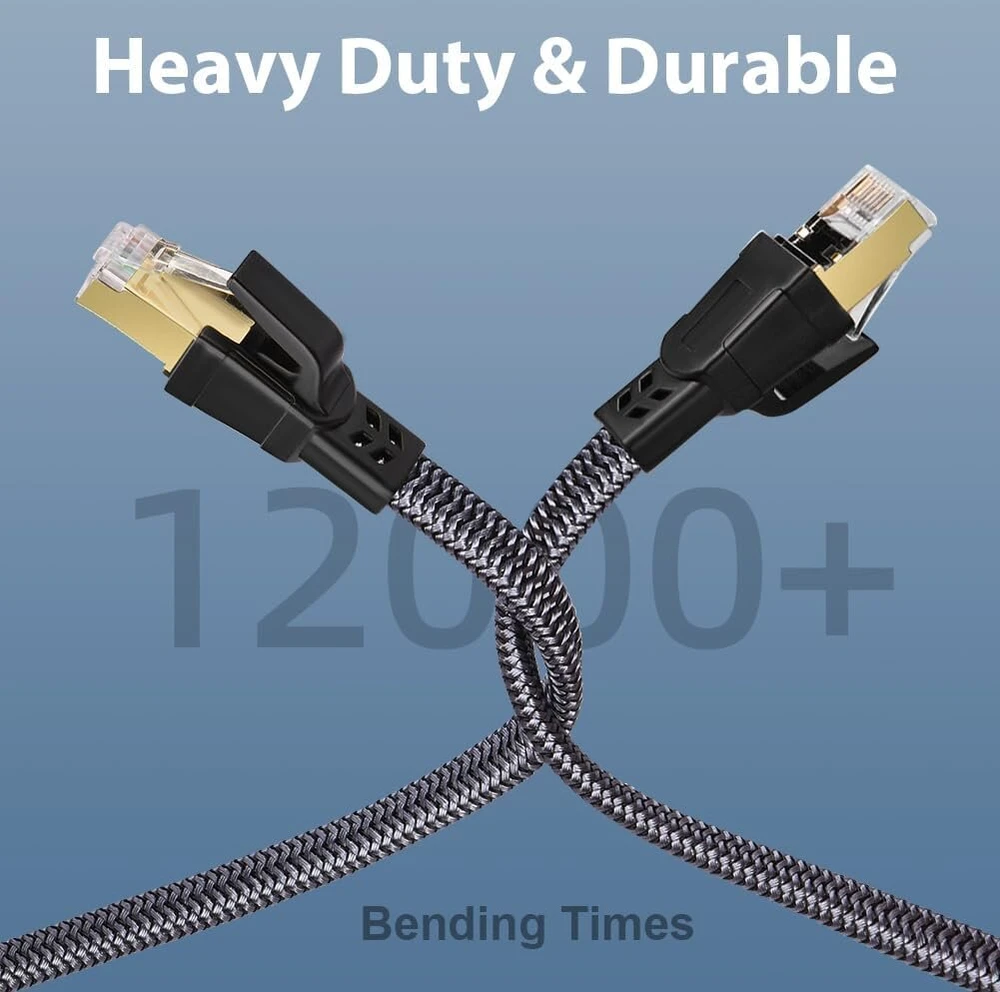 Ouuze ethernet kabelis, 2 m cat 8 interneto kabelis didelės spartos 40 gbps 2000 mhz rj45 lan kabelis, suderinamas su XBOX/switch/ps5/wifi plėtikliu/maršrutizatoriumi/modemo pataisų skydu