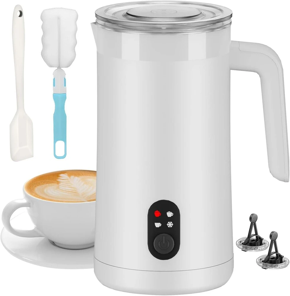 Kavos aparatas Ovetedot pieno putų plakiklis, 400 ml, elektrinis 4-in-1 karšto ir šalto pieno putoms, automatinis išsijungimas, skirtas latte, macchiato, cappuccino (baltas)