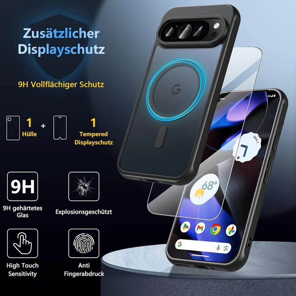 Owkey dėklas Google Pixel 9/9 Pro su Magsafe ir grūdintu stiklu, juodas