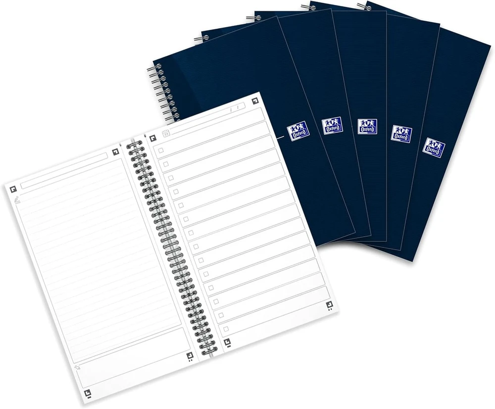 Oxford Task Manager 460 puslapių užrašų knygelė su spirale, skirta darbų sąrašui - mėlyna (5 vnt.)