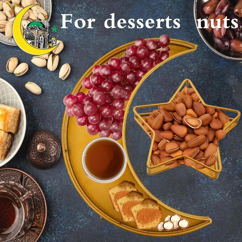 Padėklas ramadanui, serviravimo padėklas su mėnuliu ir žvaigžde, padėklas eid mubarak, padėklas ramadanui, ramadano dekoracijos mėnulio padėklas, eid mubarak dekoracija, ramadano maisto desertų padėklas, desertiniams pyragaičiams, ramadano dekoracija, ???