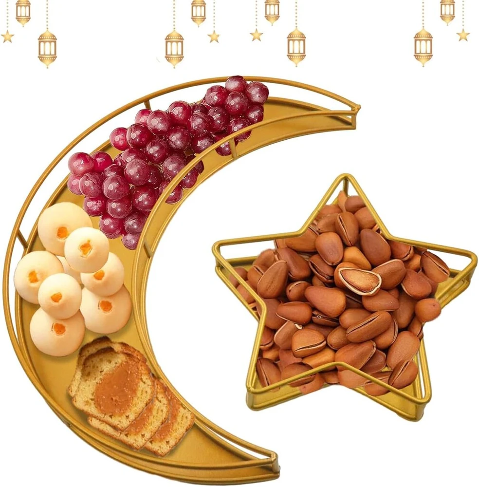 Padėklas ramadanui, serviravimo padėklas su mėnuliu ir žvaigžde, padėklas eid mubarak, padėklas ramadanui, ramadano dekoracijos mėnulio padėklas, eid mubarak dekoracija, ramadano maisto desertų padėklas, desertiniams pyragaičiams, ramadano dekoracija, ???