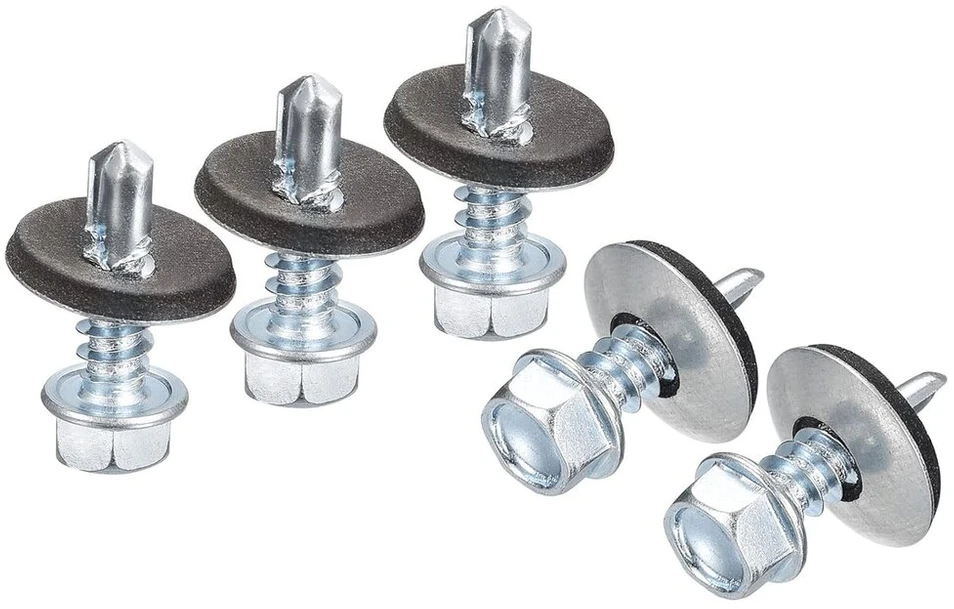 Pafnisoin 100 vnt. savisriegių sraigtų 4,8 x 16 mm antracito spalvos su sandarinimo poveržle plieniniai trapeciniai lakštinio metalo stogo sraigtai su šešiakampiu lizdu