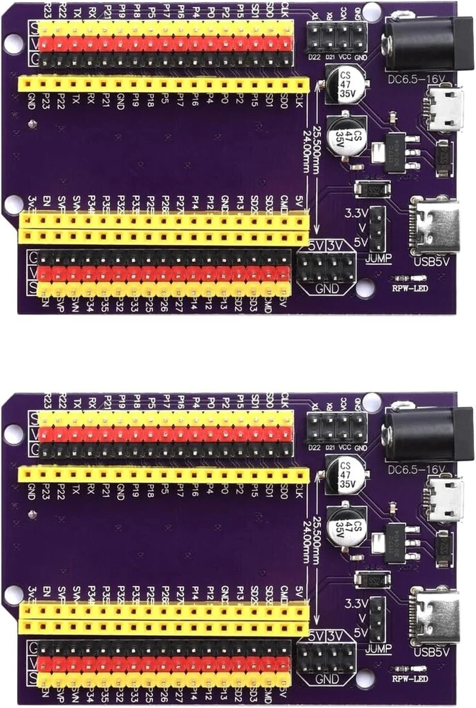Pagrindinė plokštė 2 vnt. 38 kontaktų esp32 išvadų plokštė esp32 32 io plokštė esp32 plėtiklis kontaktų tarpams 25,5 mm esp32 kūrimo plokštė (2)