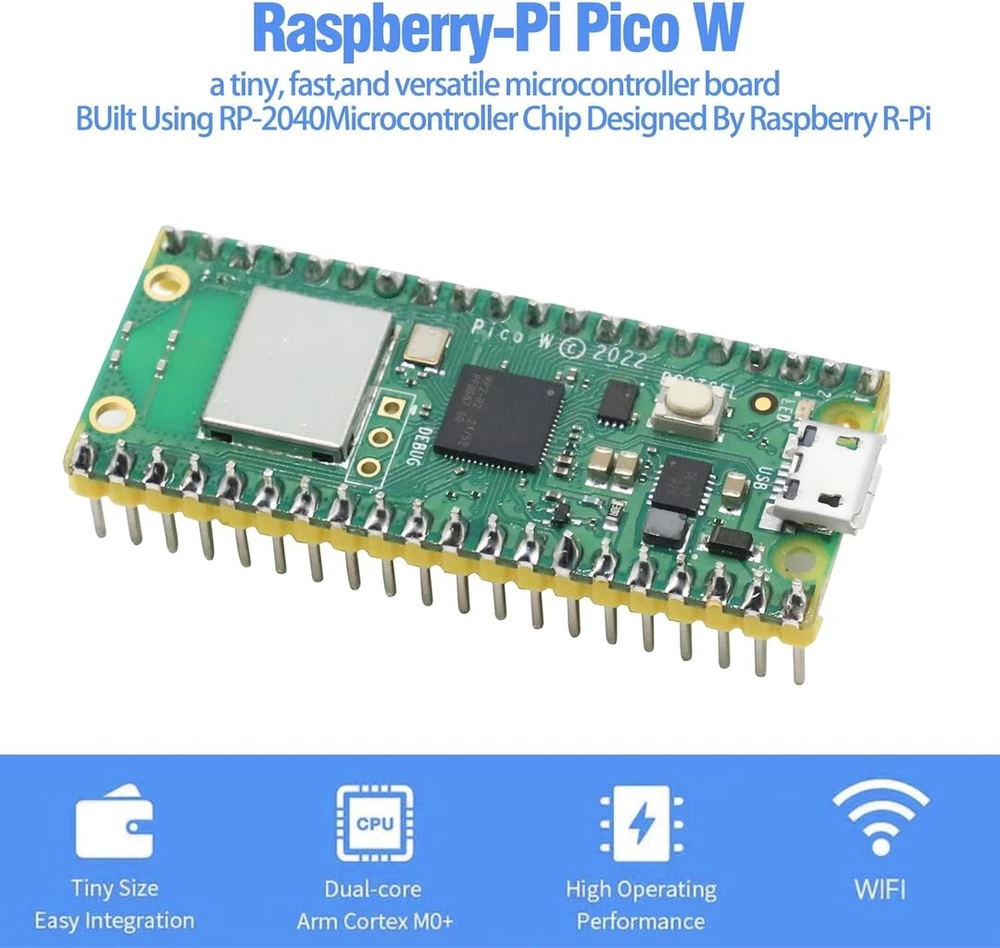 Pagrindinė plokštė Pico W Raspberry-pi mikrovaldiklių plokštė su Wifi, iš anksto lituota jungties atrama 2.4/5 Ghz, pagrįsta Rp2040 mikrovaldiklių lustu, dviejų branduolių arm procesorius palaiko C/c++/python