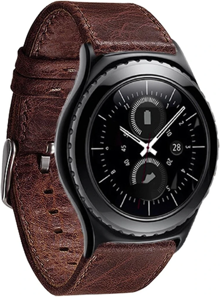 Pakaitinis dirželis 22 mm Faux Leather, skirtas Motorola Moto 360 2nd Gen 46 mm laikrodžio apyrankei, tamsiai rudas