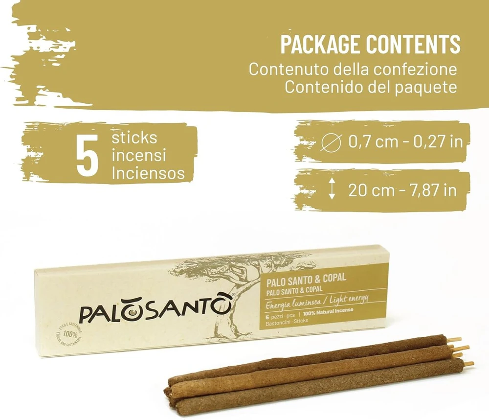 Palosanto - Palo Santo smilkalai su Copal - 100% - kvapnios smilkalų lazdelės - šamaniški smilkalai sakralinėms ceremonijoms ir ritualams - 5 smilkalų lazdelės