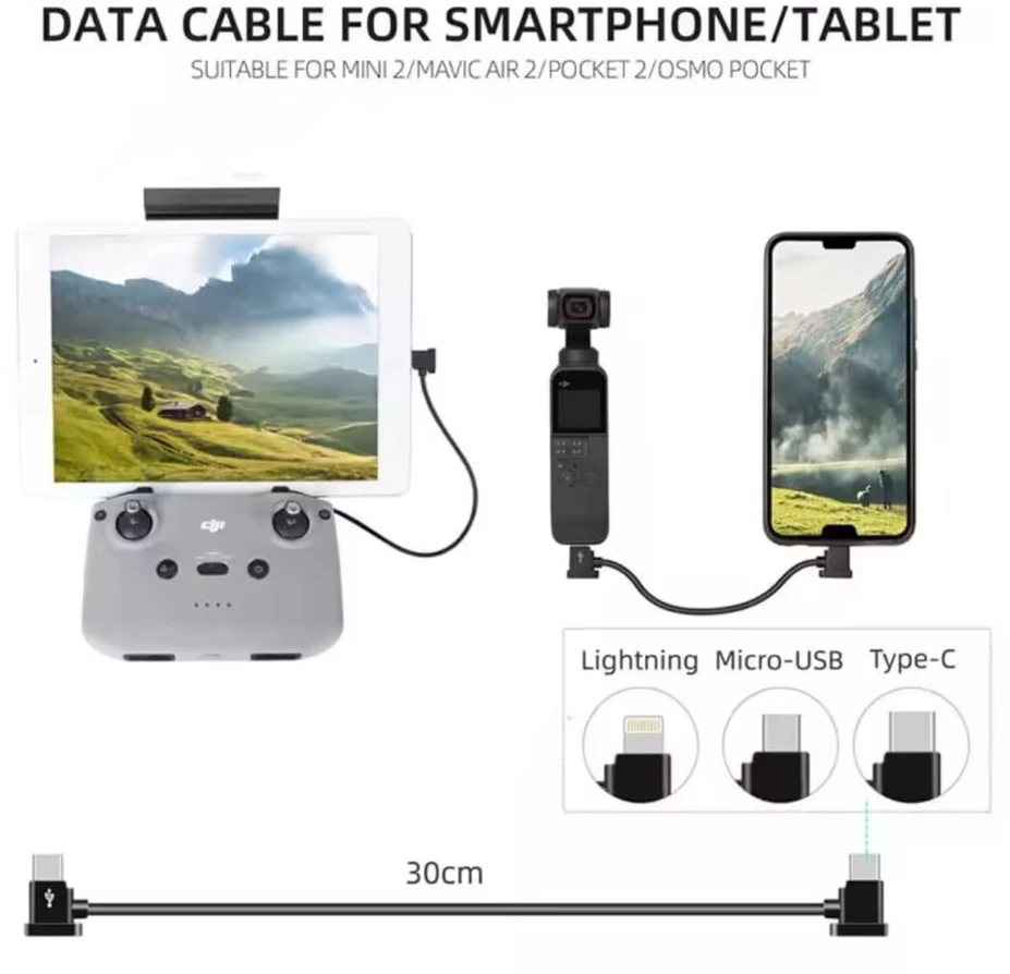 Panlouting usb-c į usb-c otg duomenų kabelis nuotolinio valdymo kabelis, skirtas dji mavic 3 mini 2 mini 3 pro air 2s mavic air 2 dji rc-n1 rc pro dji osmo 30 cm, suderinamas su iphone 16 pro plus galaxy s24 ipad