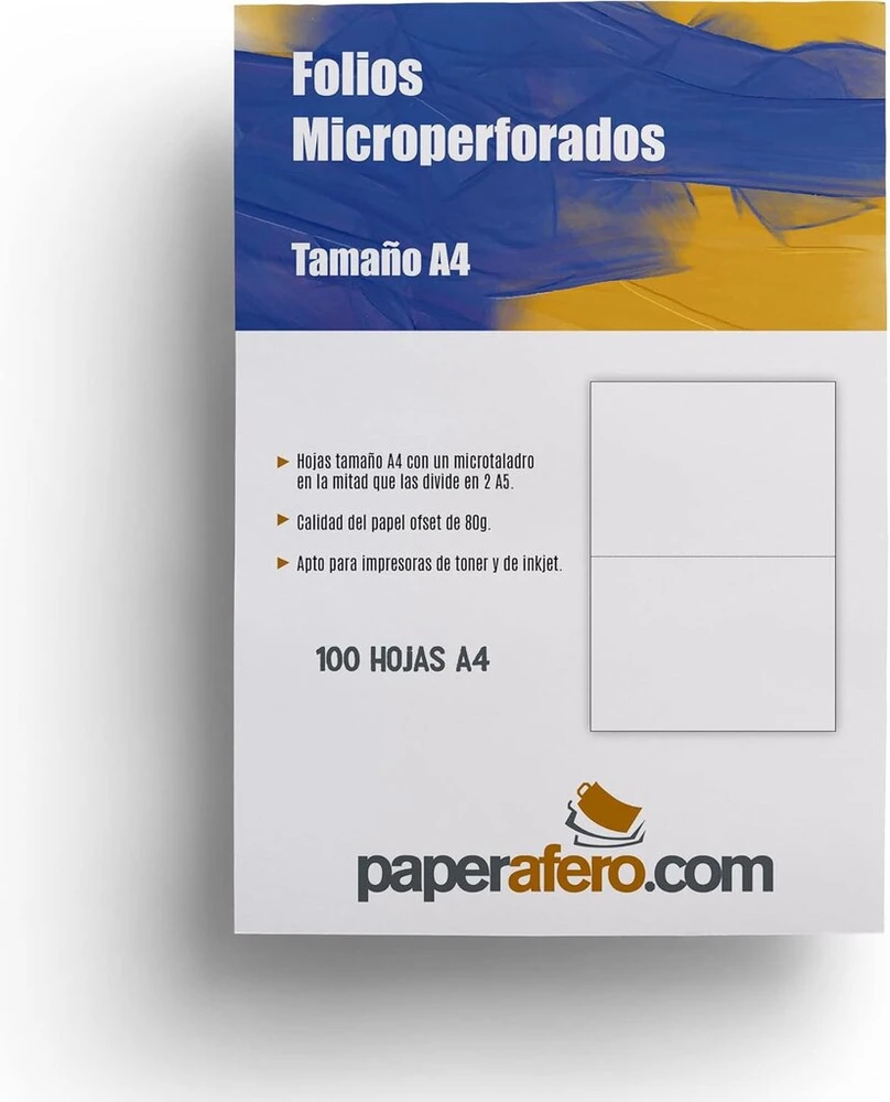 Paperafero perforuotas A4 formato plėvelių paketas, 100 lapų, 80 g, su mikro skylutėmis, padalintas į 2 A5 formatus, skirtas tonerių ir rašalinių spausdintuvams, biuro popierius ir raštinės reikmenys