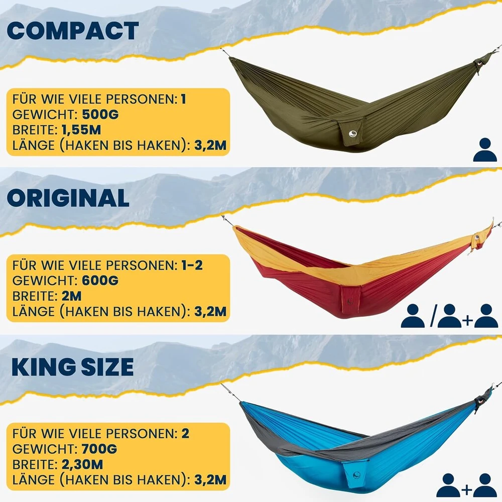 Parašiutinis hamakas compact - originalas nuo 1996 m. | royal mėlynas | lengvas, rankų darbo ir tvarus | 320 x 155 cm, tik 500g | greitas surinkimas < 1 min | stovyklavimui, hamakas