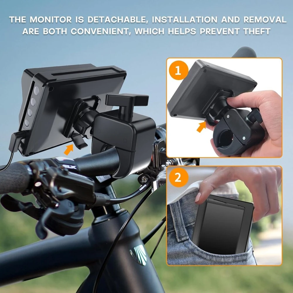 Parkvision atbulinės eigos kamera dviračiui su tikru 4,3 colių ahd 1080p monitoriumi, dviračio galinio vaizdo veidrodėlis, puikus naktinis matymas, 8000 mah įkraunama baterija, dviračio veidrodėlis