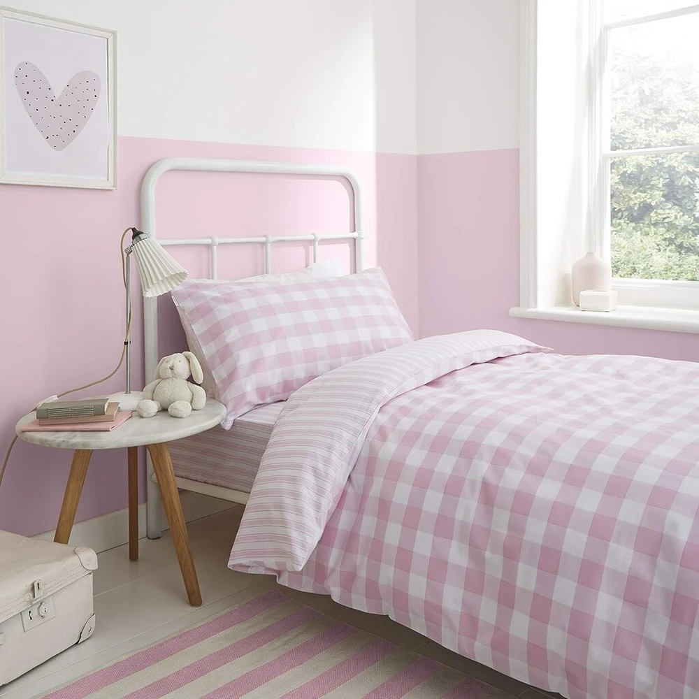 Patalynės komplektas Pink Bianca Check and Stripe Rožinė patalynės užvalkalų komplektas + pagalvės užvalkalas, lova 150 cm - 240 x 220 + 2 (50 x 85 cm)