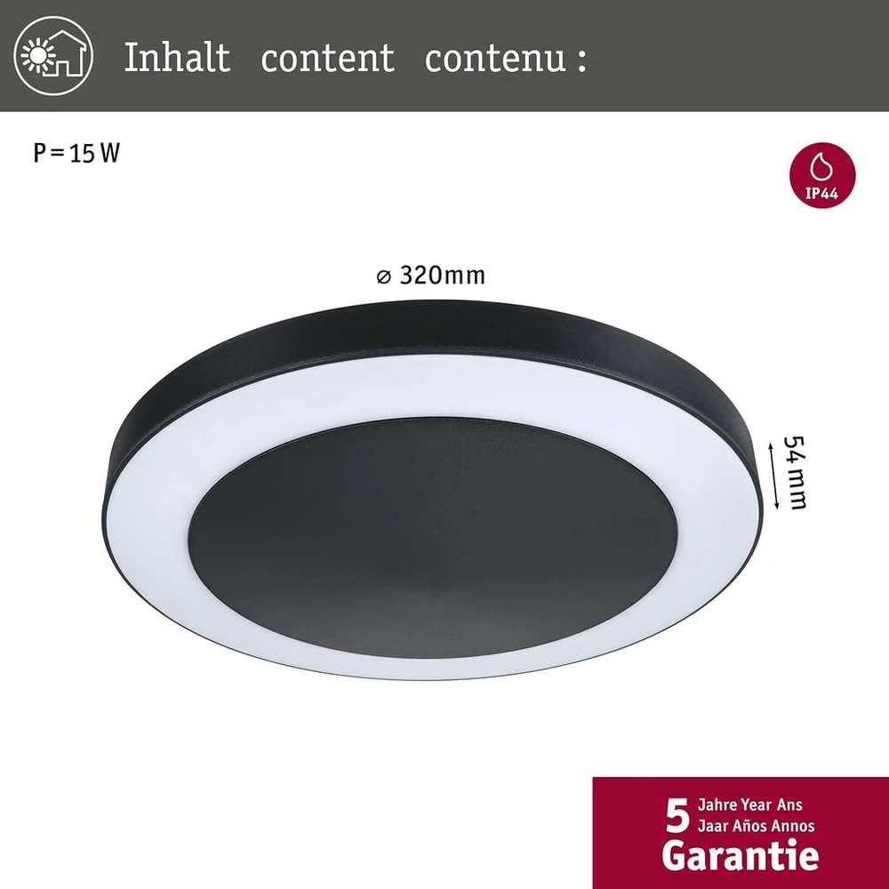 Paulmann Circula 94526 Led lauko lubinis šviestuvas su prieblandos / judesio jutikliu Ip44 apvalus, įskaitant 1 x 14 W šiltai baltą antracito spalvos plastikinį 3000 K