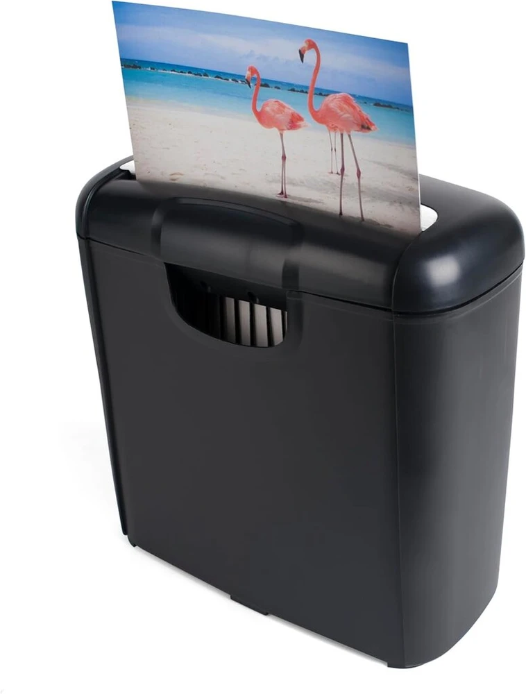Pavo - Premium 8038770 popieriaus smulkintuvas iki 6 lapų, juostelinis pjovimas, kreditinių kortelių smulkintuvas su atliekų dėže, 10 l, juodas