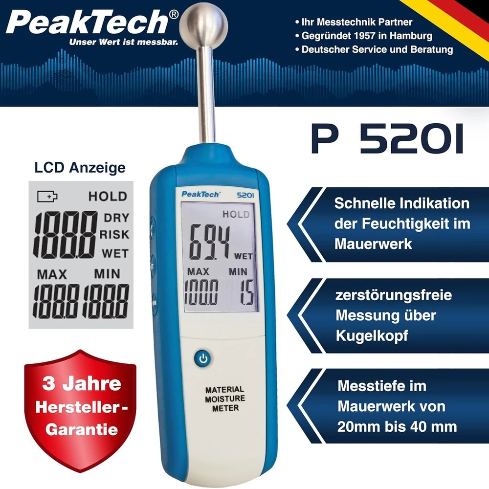 Peaktech profesionalus drėgmės matuoklis – 1 x P 5201