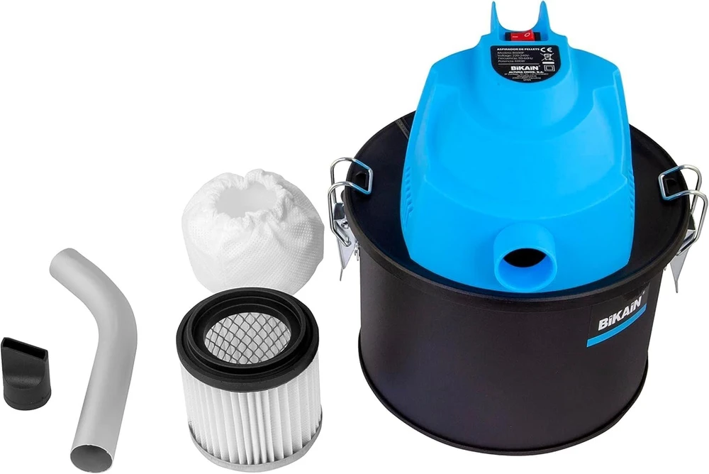 Pelletų krosnelės pelenų siurblys - Modelis Di600p - 600 vatų variklio galia - 4 litrų talpa - Hepa filtro valymo sistema - nerūdijančio plieno konteineris - Bikain, mėlynas/juodas