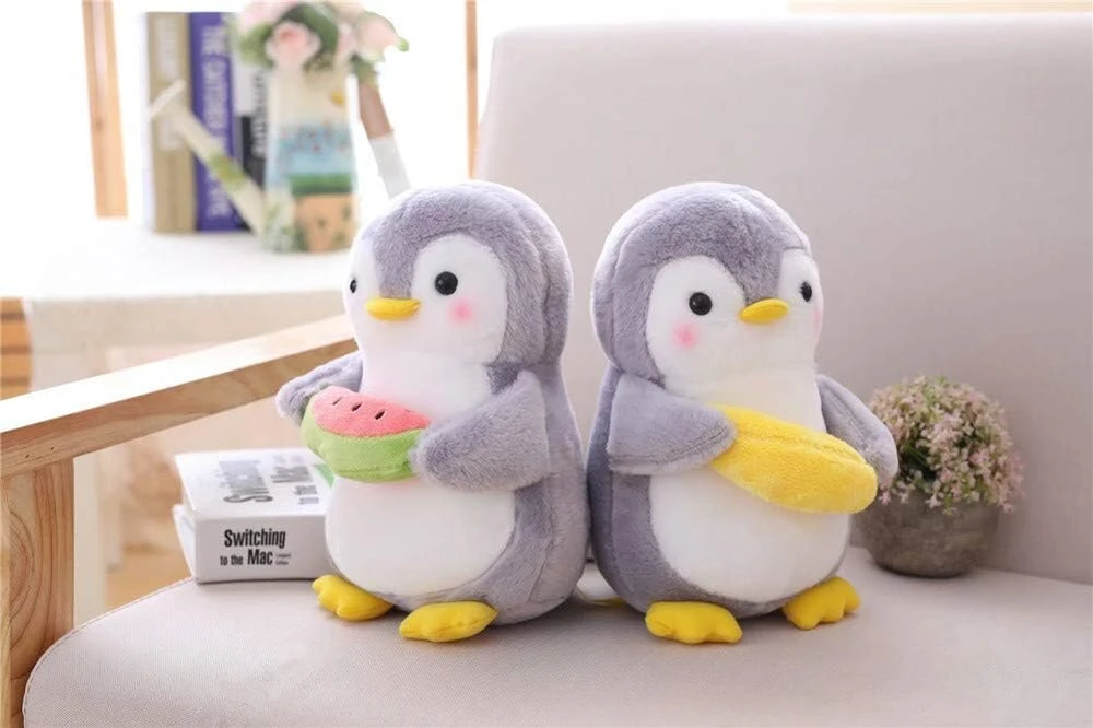 Penguin minkštas pliušinis žaislas, penguin mielas žaislinis gyvūnas pagalvėlė dovana vaikams/suaugusiems (penguin su arbūzu, 25 cm)