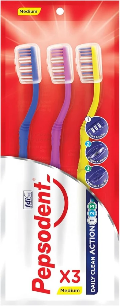 Pepsodent dantų pasta 75 ml (3 vnt.) + 3 dantų šepetėliai