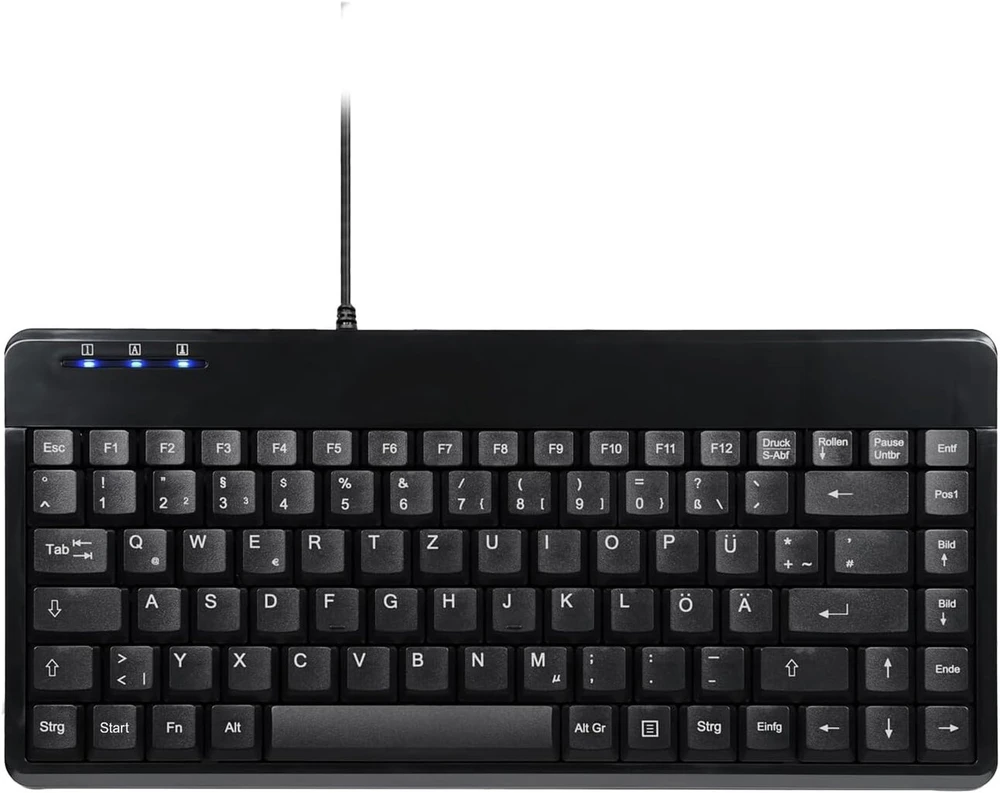 Perixx 10761 Periboard-409 H, mini klaviatūra su 2 x Usb šakotuvais, 1,80 m kabelis su Usb jungtimi, pianino lakas, Qwertz De išdėstymas, juoda