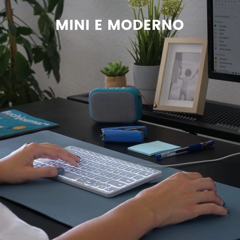 Perixx Periboard-332 laidinė Usb klaviatūra su apšvietimu - mini mac klaviatūra - ploni žirkliniai klavišai su dideliais simboliais - baltos apšviestos led lemputės - itališkas išdėstymas