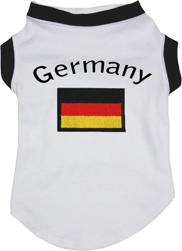 Petitebelle Germany & Flag marškinėliai šuniukui, balta/juoda apdaila, Small