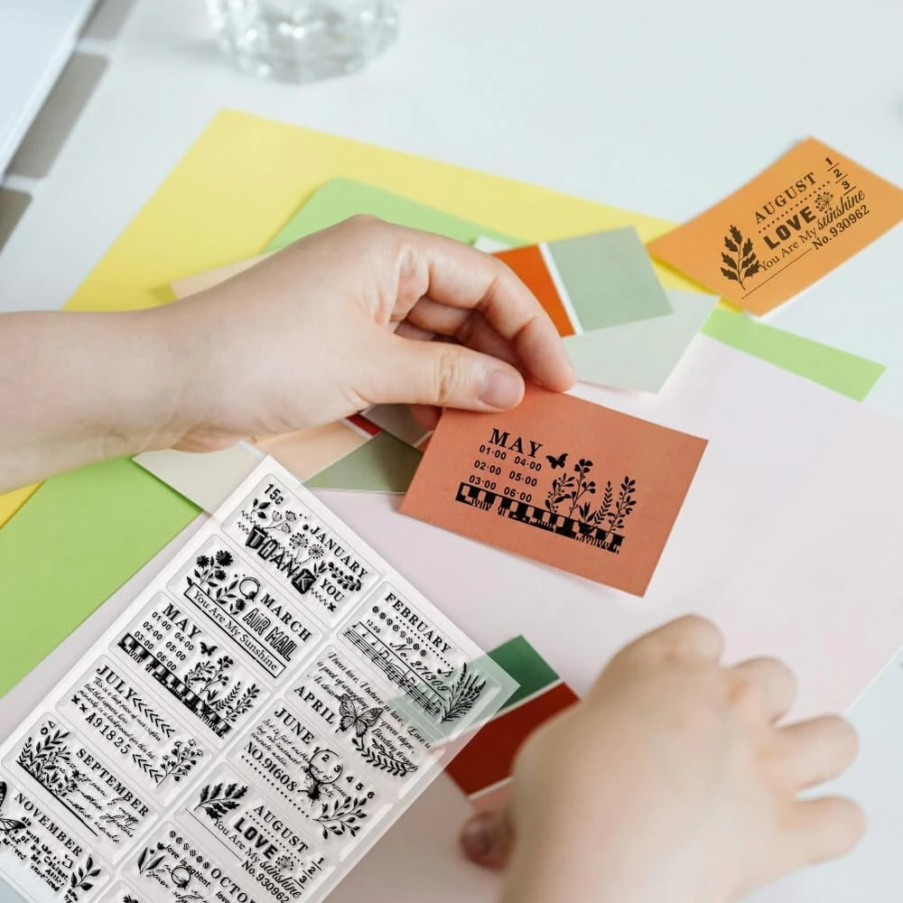 Ph pandahall mėnesio skaidrus antspaudas, augalų drugelio silikoninis antspaudas gėlių žodžiai guminis antspaudas popieriaus gamybai nuotraukų albumams, atvirukams, scrapbooking'ui