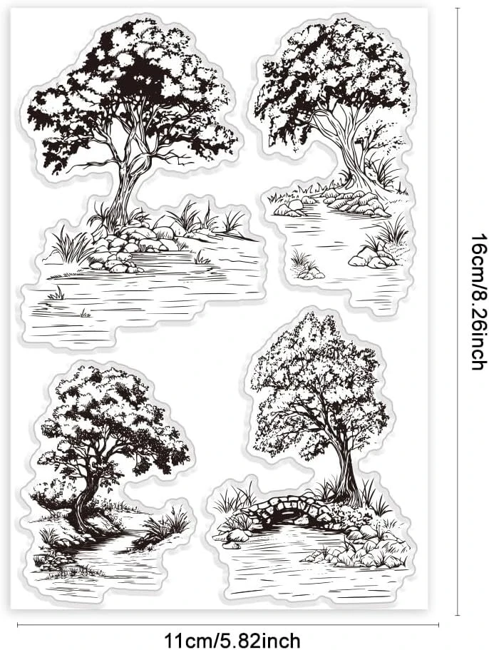 Ph Pandahall skaidrus spaudas „river Trees“ kortelių gamybai, skaidrus silikoninis spaudas, augalų skaidrus antspaudas amatų, scrapbooking'o, dienoraščio, užrašų knygelės reikmėms