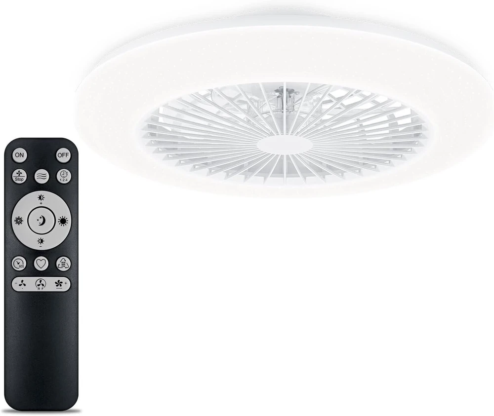 Lubinis šviestuvas Philips Amigo lubų ventiliatorius su šviesa, pritemdomas su nuotoliniu valdymu, 3000/4400/6500k, 3 šviesos scenos, baltas, Ip20, be mirgėjimo