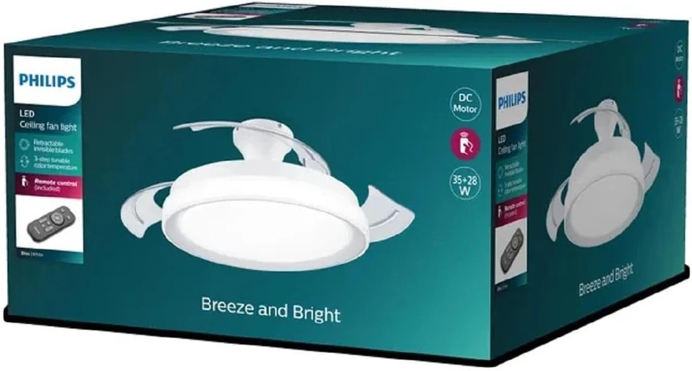 Philips Bliss Led Dc lubų ventiliatorius su šviestuvu 28 W + 35 W 2700-5500 K baltas
