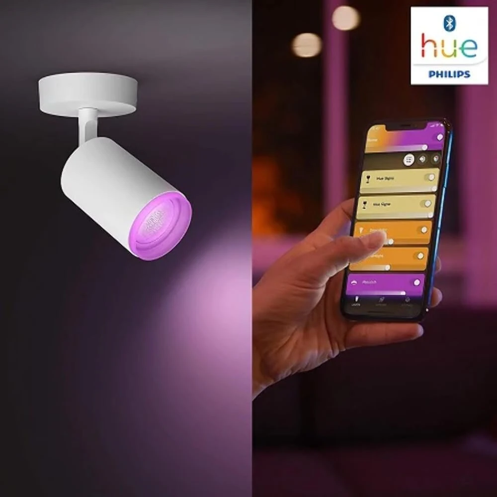 Philips Hue Baltas & Colour Ambiance Fugato 1 prožektorius, baltas, 1 x 350 lm, reguliuojamas, 16 milijonų spalvų, valdomas per programėlę, suderinamas su Amazon Alexa (echo, Echo Dot), naujos kartos