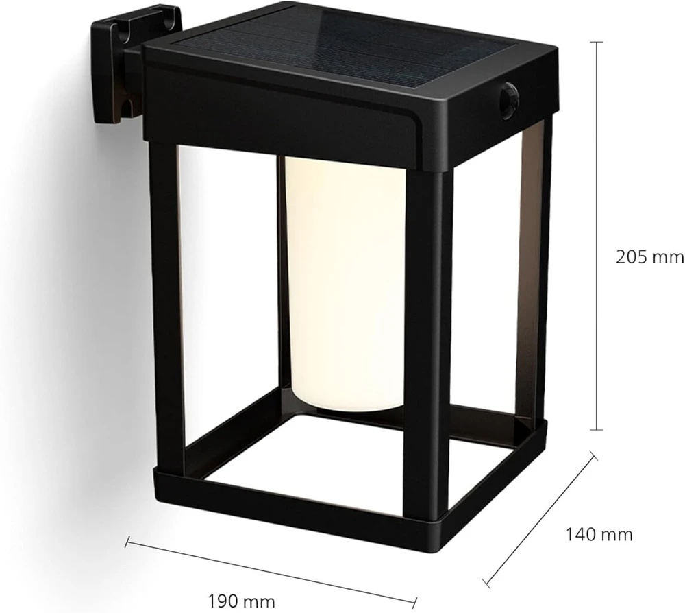 Philips Itin efektyvus lauko sieninis šviestuvas su saulės baterija Camill 1.4 W, dvigubo ryškumo jutiklis, kvadratinis, matinis, 3000 kelvinų, Ip44 atsparus oro sąlygoms, juodas, matinis difuzorius
