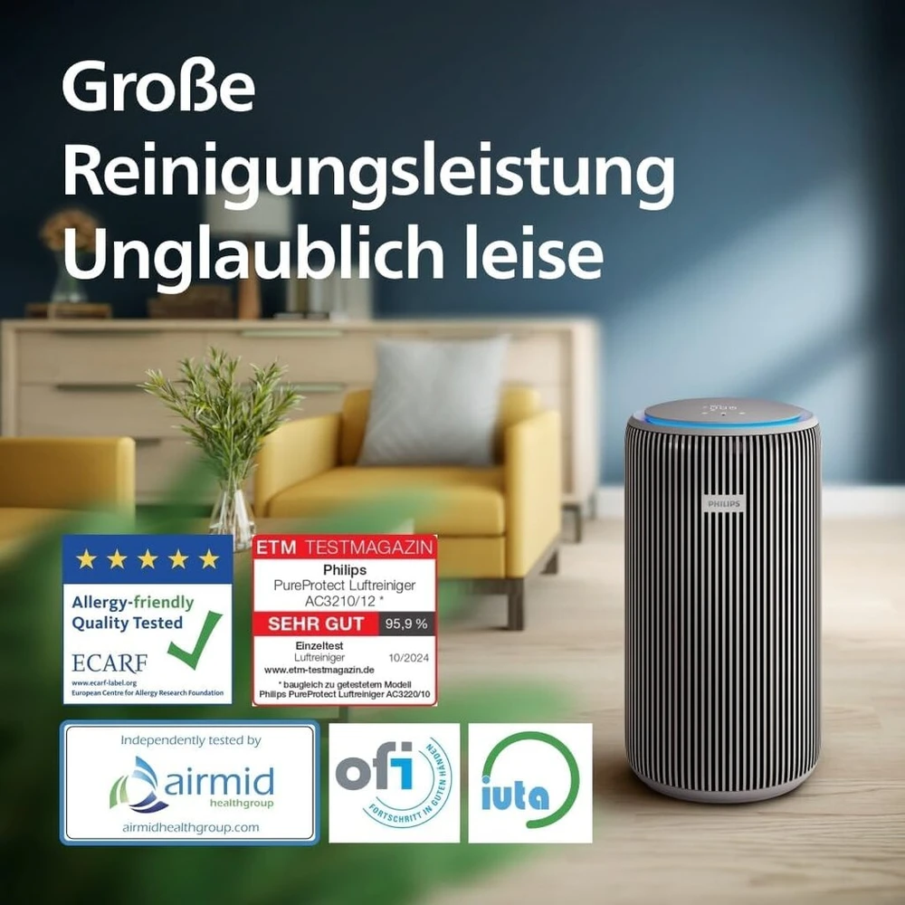 Philips Pureprotect 3200 Series: Išmanusis oro valytuvas, Hepa ir aktyvintos anglies filtras, Cadr 500 m³/h iki 130 m², itin tylus ir energiją taupantis, sulaiko 99,97 % alergenų (ac3210/12)