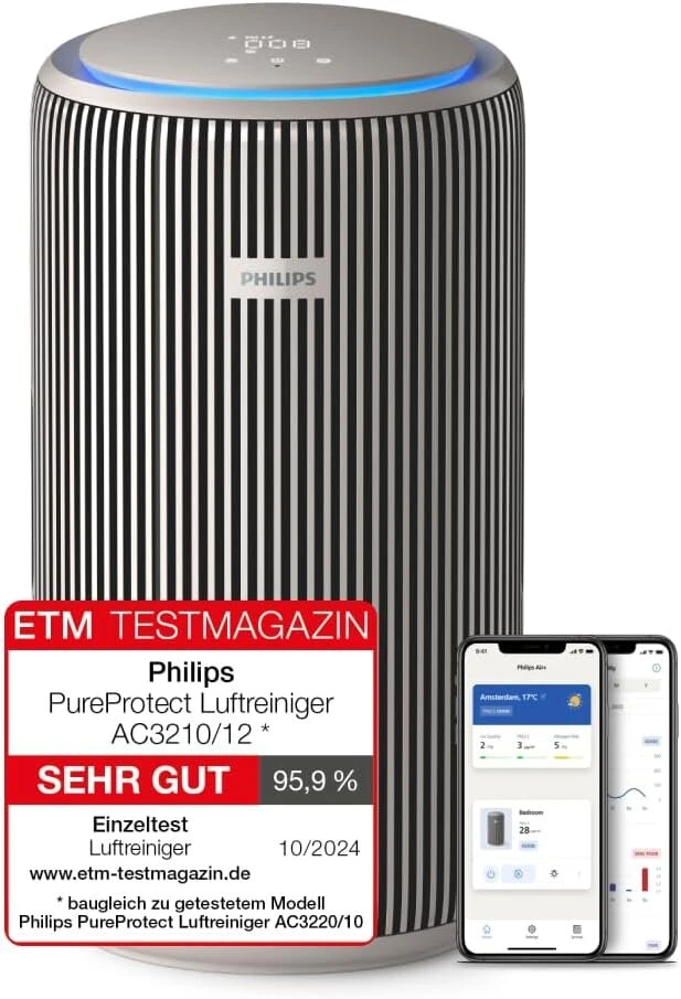 Philips Pureprotect 3200 Series: Išmanusis oro valytuvas, Hepa ir aktyvintos anglies filtras, Cadr 500 m³/h iki 130 m², itin tylus ir energiją taupantis, sulaiko 99,97 % alergenų (ac3210/12)