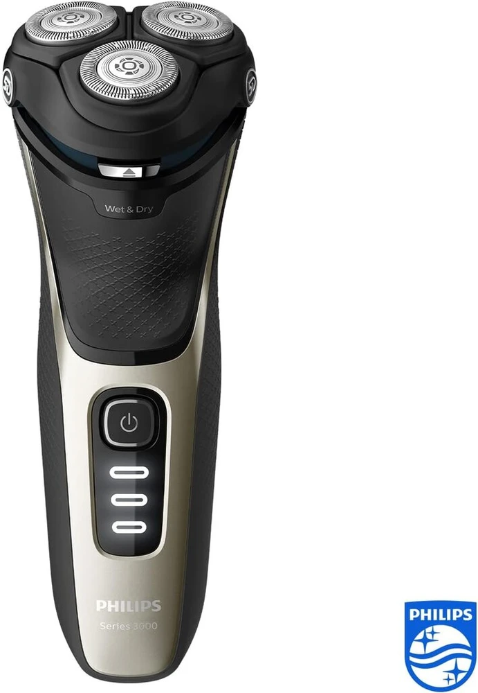 Philips Shaver Series 3000 - elektrinis skustuvas vyrams, skirtas naudoti tiek sausai, tiek drėgnai, su atlenkiamu trimeriu ir kelioniniu krepšiu (modelis S3230/52)