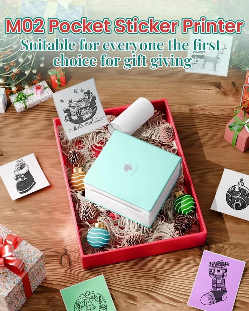 Phomemo M02 kišeninis spausdintuvas mini bluetooth spausdintuvas nešiojamas terminis nuotraukų spausdintuvas su įkraunama baterija ir usb laidu, suderinamas su android ir ios, skirtas žurnalams, mokslui, pasidaryk pats, žalias