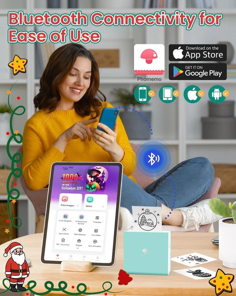Phomemo M02 kišeninis spausdintuvas mini bluetooth spausdintuvas nešiojamas terminis nuotraukų spausdintuvas su įkraunama baterija ir usb laidu, suderinamas su android ir ios, skirtas žurnalams, mokslui, pasidaryk pats, žalias