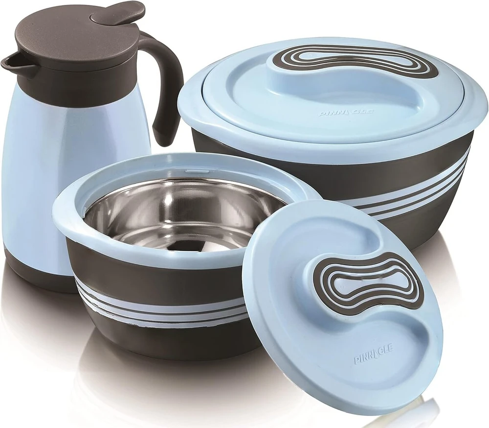 Pinnacle izoliuoti šildymo ir vėsinimo indai 3 dalių - 2.6l/1.5l termopuodas + 750ml nepralaidus termosas - nerūdijančio plieno maisto indas karštam ir šaltam maistui - sriubai, salotoms ir kt.