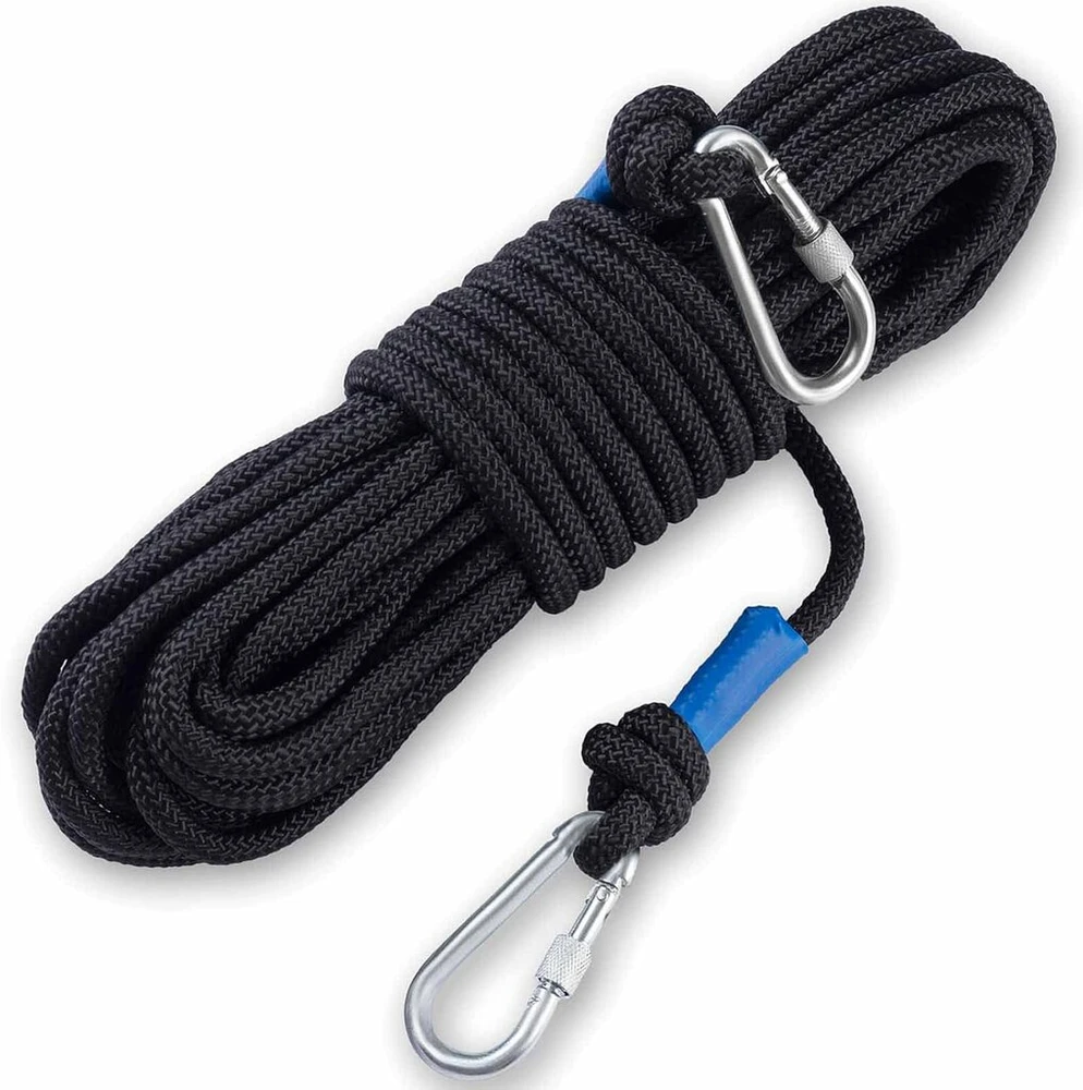 Piosrtrrr virvė 10 mm / 30 m, virvė su karabinu magnetinei žvejybai, hamakui, laukui, juoda