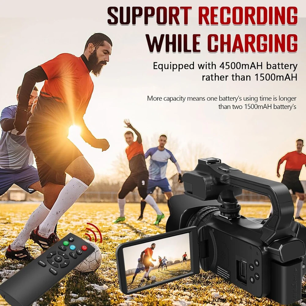 Pitiki 6k vaizdo kamera 64mp 18x skaitmeninis priartinimas vlog'ams su Ir naktiniu matymu, skirta Youtube, internetinė kamera Wifi vaizdo kamera su 4500 Mah baterija, Sd kortele, rankiniu stabilizatoriumi, mikrofonu ir 2.4g