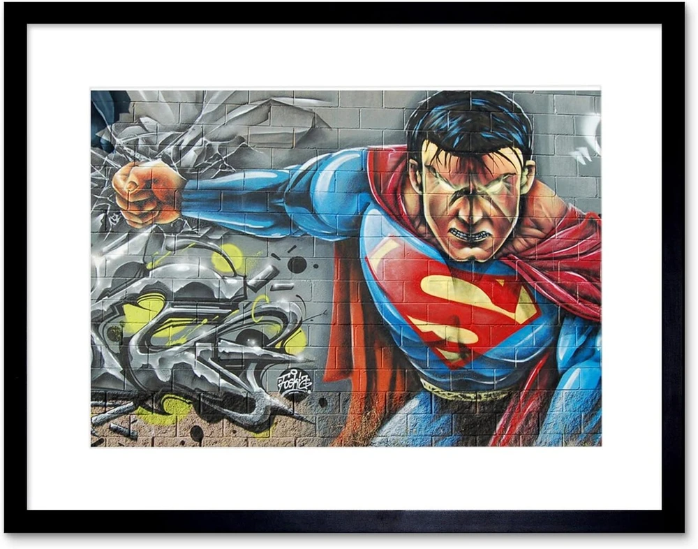 Plakatas Dailės spaudiniai superhero superman graffiti sienų menas su rėmu