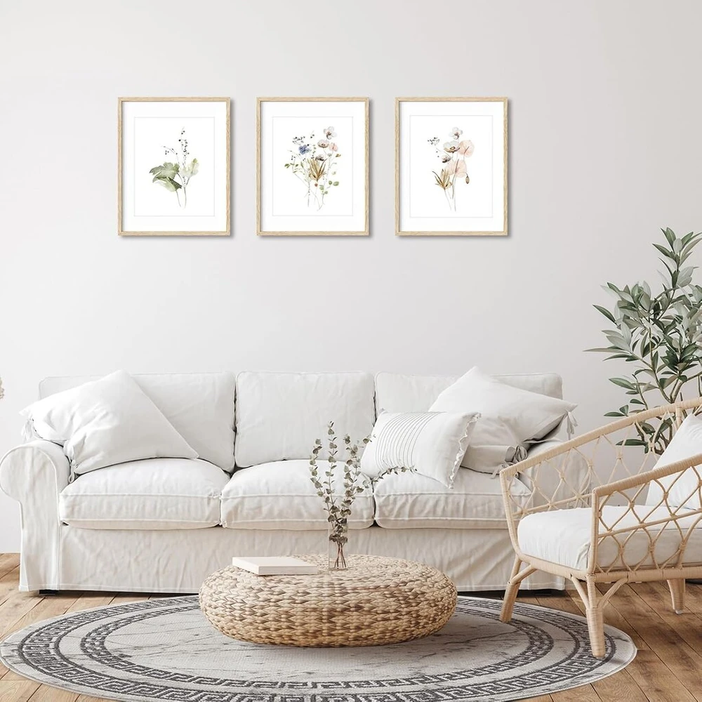 Plakatas Dazzlewall rustic gėlių sienų paveikslai, minimalistiniai akvareliniai botaniniai drobės paveikslai miegamajam, svetainės dekoravimui, be rėmo, 20 x 25 cm, 3 vnt. rinkinys