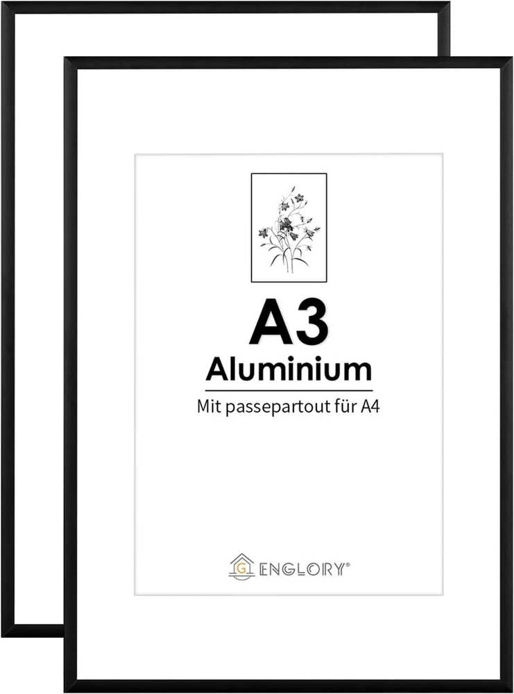 Plakatas Englory a3 nuotraukų rėmelis, metalinis aliuminio rinkinys iš 2 dalių su perspex priekiu, skirtas montuoti ant sienos, 29,7 x 42 cm, juodas paveikslų rėmelis sertifikatams, plakatų sienų dekoravimui