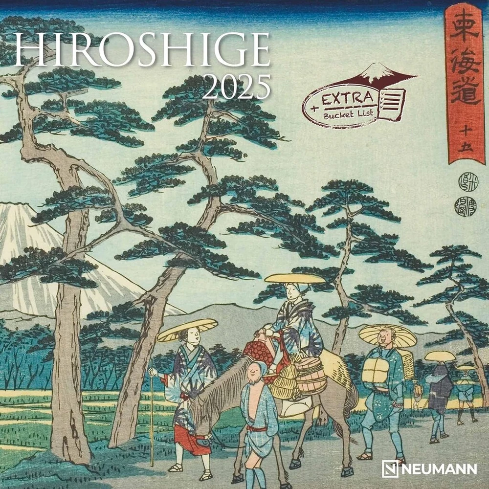 Plakatas Hiroshige 2025 brošiūrinis kalendorius, 30 x 30 cm, sieninis kalendorius su meninėmis nuotraukomis, mėnulio fazėmis