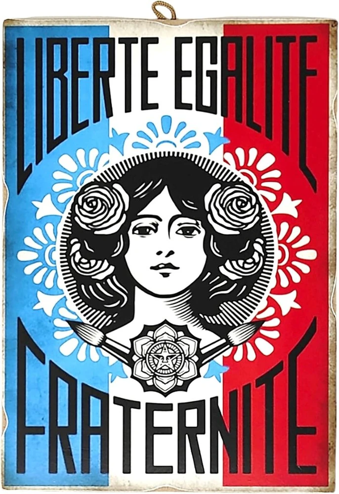 Plakatas Kustom Art La Marseille patriotinių simbolių serijos sienos meno spaudinys ant medžio, 25 x 18 cm